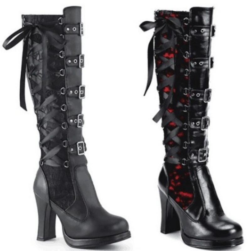 Punk Gothic Style Women's Knee - Pipe Bending Spring 评论和价格